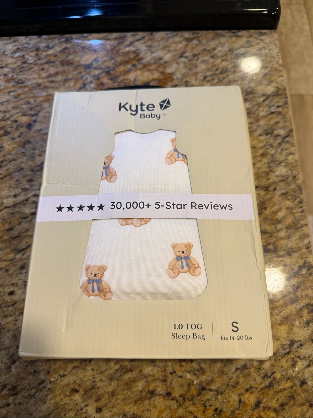 Kyte BABY White Sleep Sack with Tan Teddy Print